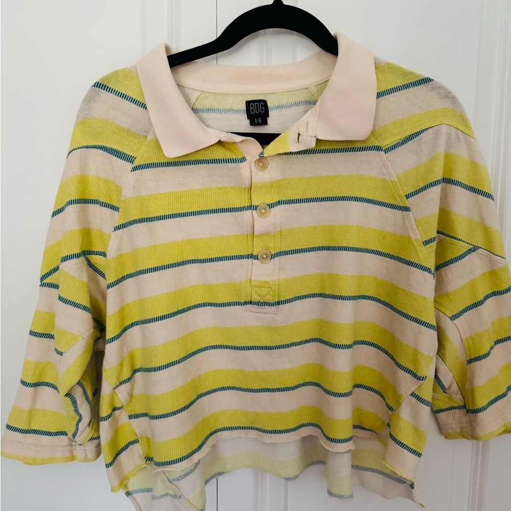 BDG Yellow and Green Striped Polo Shirt